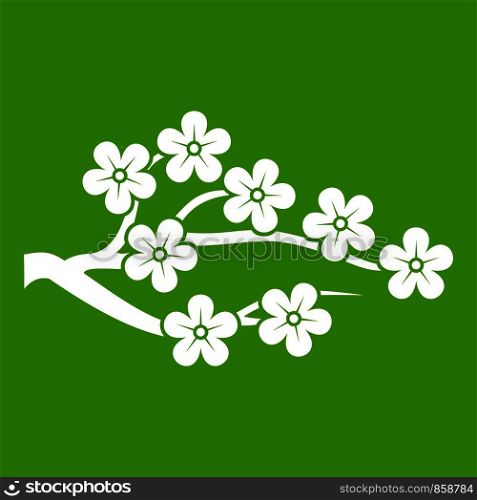 Sakura icon white isolated on green background. Vector illustration. Sakura icon green