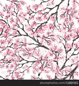 Sakura japan cherry branch with blooming flowers vector illustration.. Sakura japan cherry branch with blooming flowers vector illustration. Hand drawn style. Seamless surface pattern.