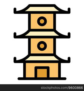 Sakura pagoda icon outline vector. Chinese building. Asian palace color flat. Sakura pagoda icon vector flat