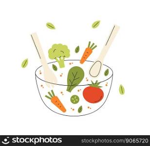 Salad bowl vector illustration. Simple flat design food icon isolated on white background.