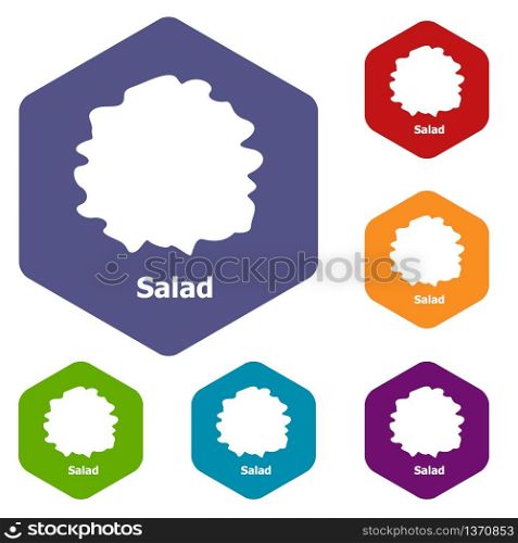 Salad icons vector colorful hexahedron set collection isolated on white. Salad icons vector hexahedron