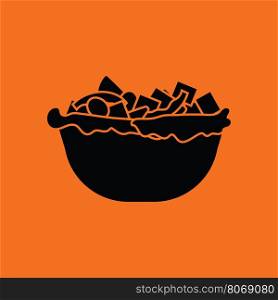 Salad in plate icon. Orange background with black. Vector illustration.