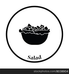 Salad in plate icon. Thin circle design. Vector illustration.