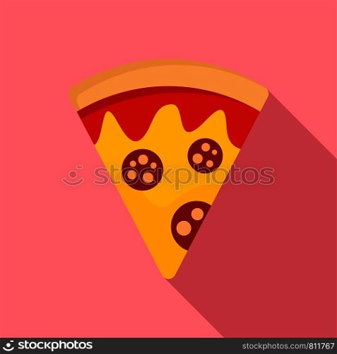Salami pizza slice icon. Flat illustration of salami pizza slice vector icon for web design. Salami pizza slice icon, flat style