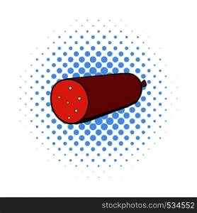 Salami sausage icon in comics style on a white background. Salami sausage icon, comics style