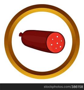 Salami sausage vector icon in golden circle, cartoon style isolated on white background. Salami sausage vector icon