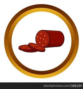 Salami vector icon in golden circle, cartoon style isolated on white background. Salami vector icon