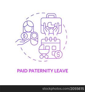 Salaried paternity leave concept icon. Parental vacation. Father child care non work time abstract idea thin line illustration. Isolated outline drawing. Roboto-Medium, Myriad Pro-Bold fonts used. Salaried paternity leave concept icon