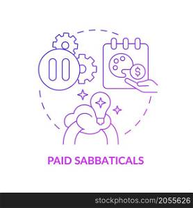Salaried sabbaticals concept icon. Retraining leave. Compensated employee travelling abstract idea thin line illustration. Isolated outline drawing. Roboto-Medium, Myriad Pro-Bold fonts used. Salaried sabbaticals concept icon