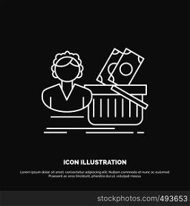 Salary, Shopping, basket, shopping, female Icon. Line vector symbol for UI and UX, website or mobile application. Vector EPS10 Abstract Template background