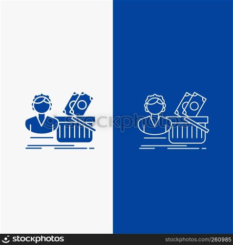 Salary, Shopping, basket, shopping, female Line and Glyph web Button in Blue color Vertical Banner for UI and UX, website or mobile application