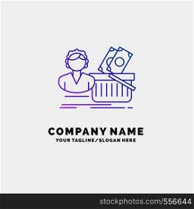 Salary, Shopping, basket, shopping, female Purple Business Logo Template. Place for Tagline. Vector EPS10 Abstract Template background