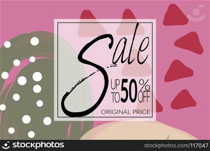 Sale advertisement banner on hand drawn background with rough sale lettering. Sale trendy poster with gold splashes and black frame. Rough colorful doodle fun special offer banner template.