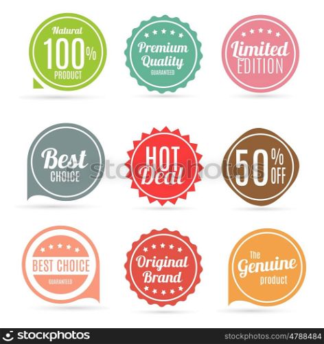 Sale and Product Quality Label Set in Retro Colors Vector Illustration EPS10. Sale and Product Quality Label Set in Retro Colors Vector Illus