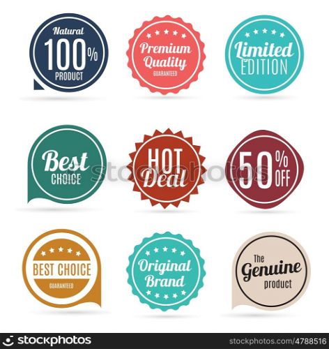 Sale and Product Quality Label Set in Retro Colors Vector Illustration EPS10. Sale and Product Quality Label Set in Retro Colors Vector Illus
