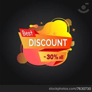 Sale and special offer vector, best discount 30 percent off price isolated banner with stripe. Promotion of market, store with proposition for clients. Best Discount 30 Percent Off Banner with Sale