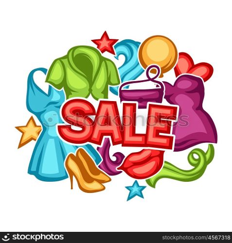 Sale background with female clothing and accessories. Sale background with female clothing and accessories.