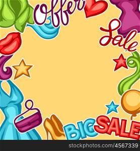 Sale background with female clothing and accessories. Sale background with female clothing and accessories.