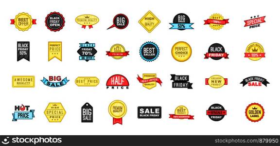 Sale badge icon set. Cartoon set of sale badge vector icons for web design isolated on white background. Sale badge icon set, cartoon style