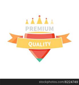 Sale badge premium quality design. Sticker quality, business label, premium or best badge sale, guarantee commerce insignia, shopping retail, bright royal, vector illustration