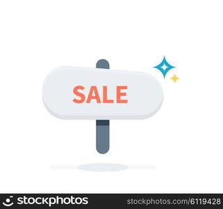 Sale badge signboard design flat. Sale and badge, shopping and sale sign, discount and sale tag, marketing and selling, signboard sale promotion, advertising sale message, special sale illustration