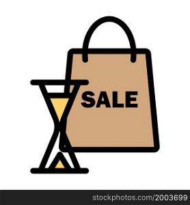Sale Bag With Hourglass Icon. Editable Bold Outline With Color Fill Design. Vector Illustration.
