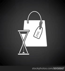 Sale Bag With Hourglass Icon. White on Black Background. Vector Illustration.