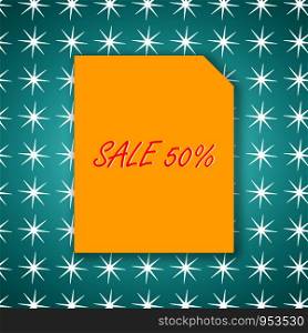 Sale banner 50% template design on yellow paper and green background for poster vector illustration.