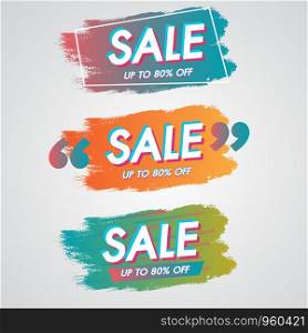 Sale banner 80 percent off vector special discount promotion set of ink brush strokes collections abstract paint water with percent off.