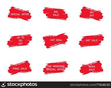 Sale banner collection. Brush Banners Sales different shapes, isolated on white background. Special Offer, Big Sale, 50 off, 70 off, Hot Deal, This Weekend Special Offer. Vector illustration