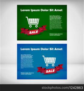 Sale banner design with shopping cart icon and abstract color background. Sale banner design