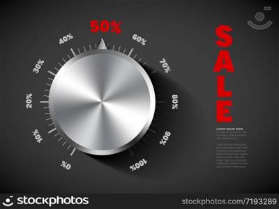 Sale banner flyer template with sale volume knob button - dark background version. Vector Infographic typography timeline report template