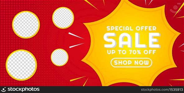 Sale banner for advertise modern design frame space for content halftone style. vector illustration.
