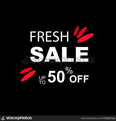 Sale banner in black and red. Fresh sale. Discounts up to 50 percent. Black Friday. Prices reduced. Vector EPS 10