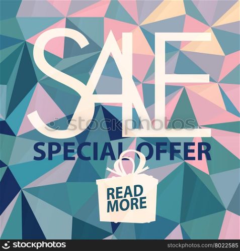 Sale banner on Low Poly Bright green and pink Background. Sale template. Big sale. Super Sale and special offer. Triangular
