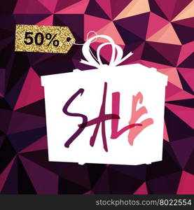 Sale banner on Low Poly Dark Pink Background. Sale template. Big sale. Super Sale and special offer. Triangular