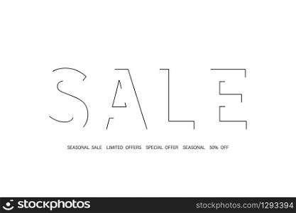 Sale banner or poster, isolated. Big word Sale on white background. Sale text. Vector illustration
