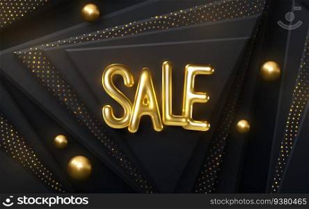 Sale banner sign with golden letters on black papercut background