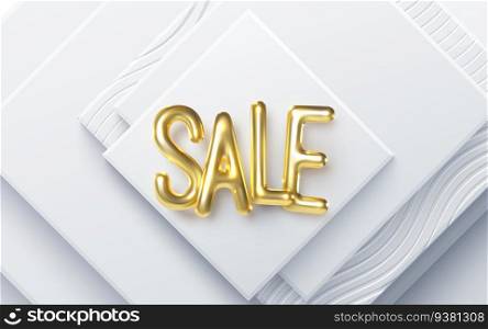 Sale banner sign with golden letters on white papercut background