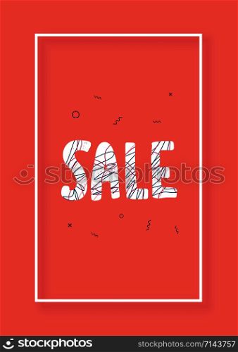 Sale banner template. Vector handwritten lettering with frame and decoration. Color concept illustration.