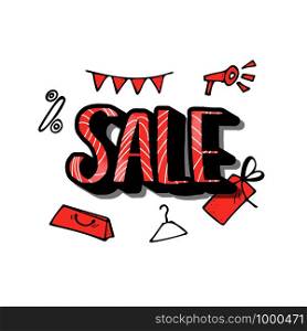 Sale banner template. Vector handwritten lettering with promotion design elements.