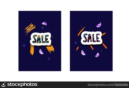 Sale banners templates set. Vector handwritten lettering with promotion geometric and abstract elements. Color concept illustration. Poster, card, print stickers typography.