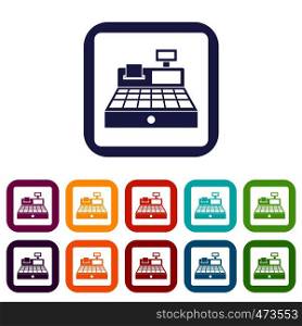Sale cash register icons set vector illustration in flat style In colors red, blue, green and other. Sale cash register icons set flat