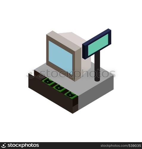 Sale cash register with cash drawer icon in isometric 3d style on a white background. Sale cash register with cash drawer icon