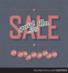 Sale coupon. Template with textured background and percents tags, vector, EPS10
