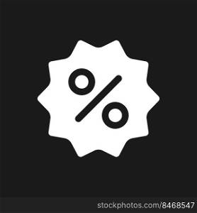 Sale dark mode glyph ui icon. Store discount. Percentage. Special offer. User interface design. White silhouette symbol on black space. Solid pictogram for web, mobile. Vector isolated illustration. Sale dark mode glyph ui icon