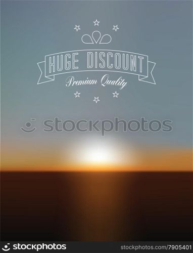 Sale Discount Label with premium quality sign on mesh sunset background. Vector illustration.