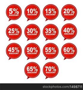 Sale Discount Red Price Tag Icon Set 5 to 70 Off