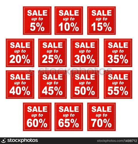 Sale Discount Square Price Tag Icon Set 5 to 70 Off