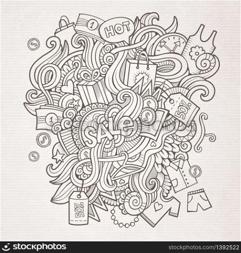 Sale doodles elements sketch background. Vector illustration. Sale doodles elements sketch background